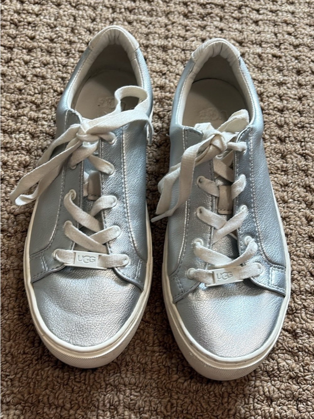 UGG Metallic Silver Low-Top Lace-Up Sneakers for Women